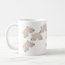 Taza de café clásica Floral Boho Arcoíris