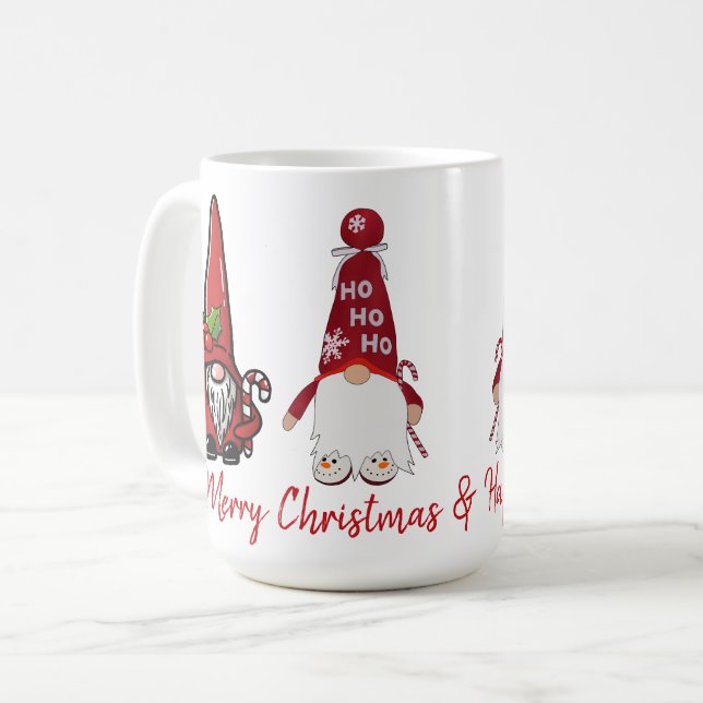 Taza De Café Clásica Gnomes Feliz Navidad y Feliz Año Nuevo (Anverso izquierdo)