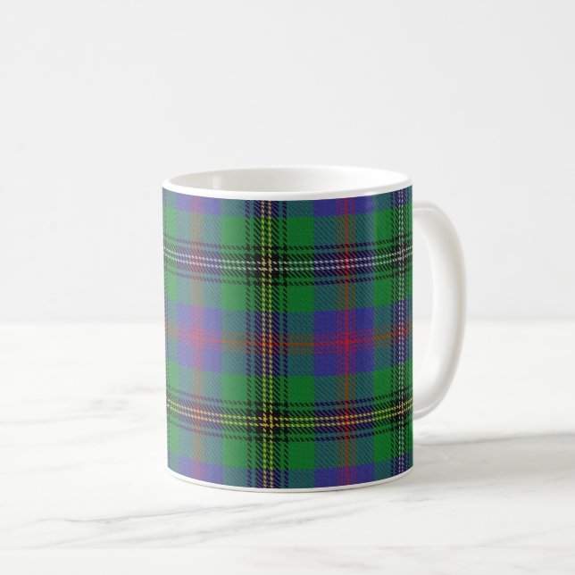 Taza De Café Clásica Madera Verde y Azul Tartán Placa (Anverso derecho)