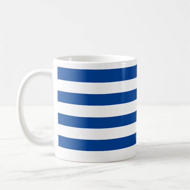 Taza De Café Clásica Marina Gruesa Azul y Blanco con bandas hor (Izquierda)