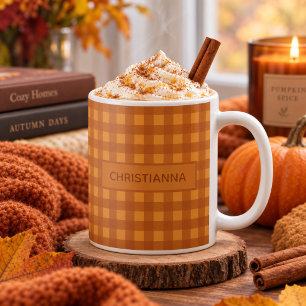 Taza De Café Clásico Calabaza Otoño Gingham Cuadros