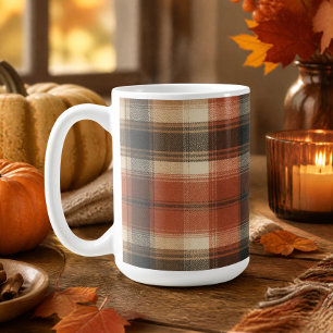 Taza De Café Clásico Cuadro Otoño Rústico Caída Rust Crema Negr