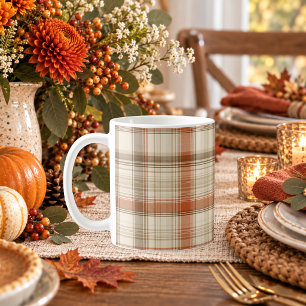 Taza De Café Clásico Cuadro Rústico de Otoño Rust Crema Marrón