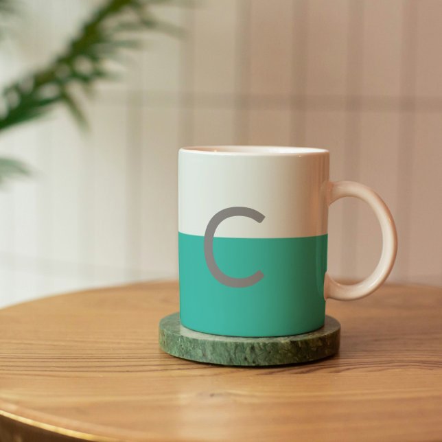 Taza De Café Clásico de acuarela Verde azulada de monograma (Monogram Teal Mug)