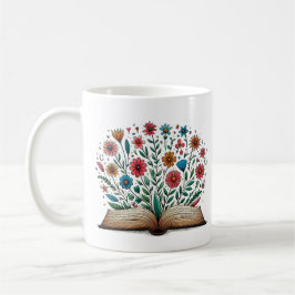 Taza De Café Clásico de flor de libros abierto
