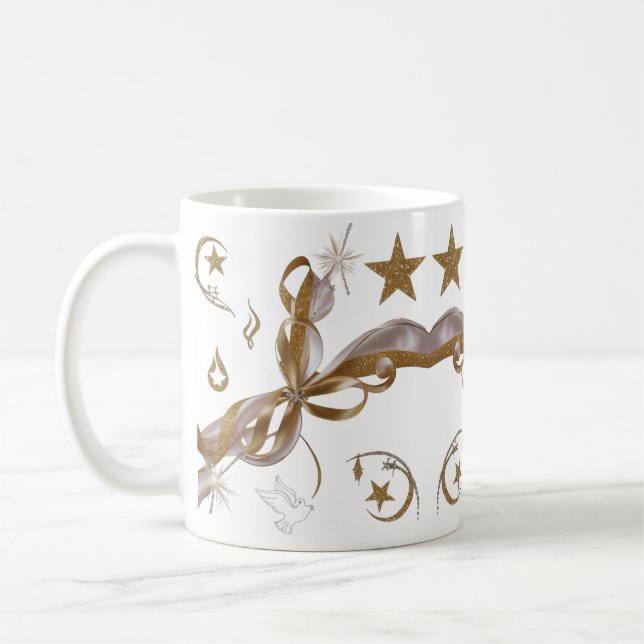 Taza De Café Clásico de Navidad Elegante Oro Brillo Celestial  (Izquierda)