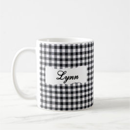 Taza De Café Clásico Gingham Negro Nombre Personalizado