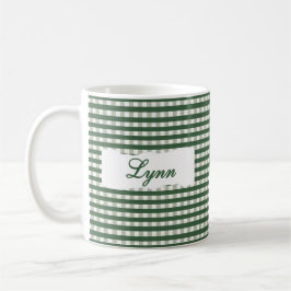 Taza De Café Clásico Gingham Verde Nombre Personalizado