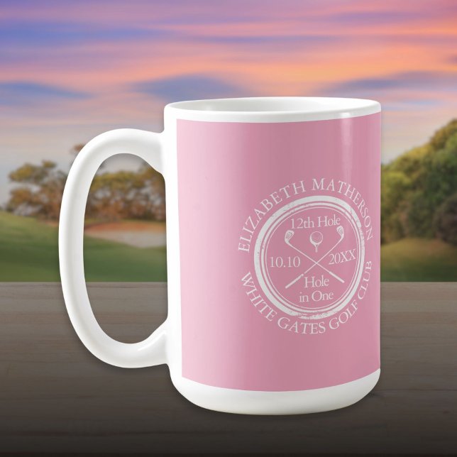 Taza De Café Clásico hoyo en uno femenino rosa bonito golf (Hole in One Classic Pretty Feminine Pink Golf Coffee Mug)