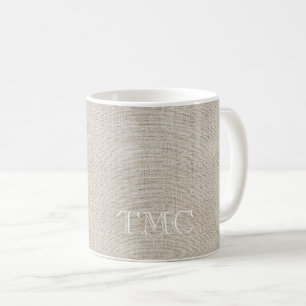 Taza De Café Clásico Monograma Iniciales Blancas Flax Linen fin