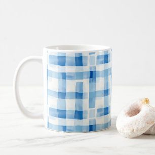 Taza De Café Clásico patrón de cuadros de gingham azul y blanco