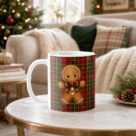 Taza De Café Clásico Plaid Jengibre Feliz Navidad Familia 