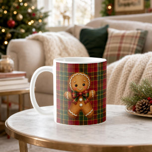 Taza De Café Clásico Plaid Jengibre Feliz Navidad Familia