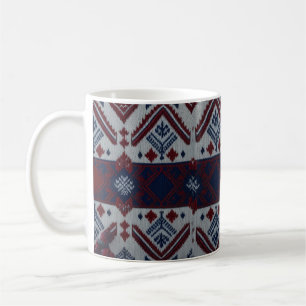 Taza De Café Clásico Rojo Blanco Azul Nórdico Fair Isle Tejido