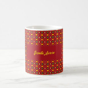 Taza De Café Clásico Rojo y Verde Geométrico Navideño Sin Costu