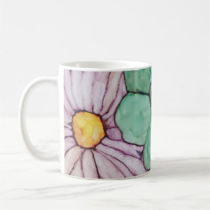 Taza De Café Clásico tazón de café blanco "Tinta de flores 2"