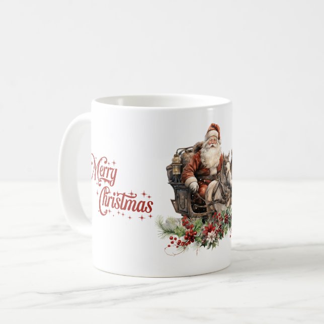 Taza De Café Clásico tradicional de Santa Claus con caballos (Anverso izquierdo)