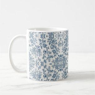 Taza De Café Clásico Vintage Francés Grabado Floral Toile-Azul