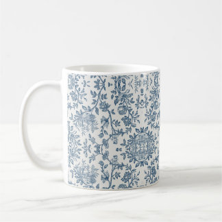 Taza De Café Clásico Vintage Francés Grabado Floral Toile-Azul
