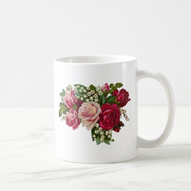 Taza De Café Clásicos Rosas victorianos Lily of Valley Romance (Derecha)