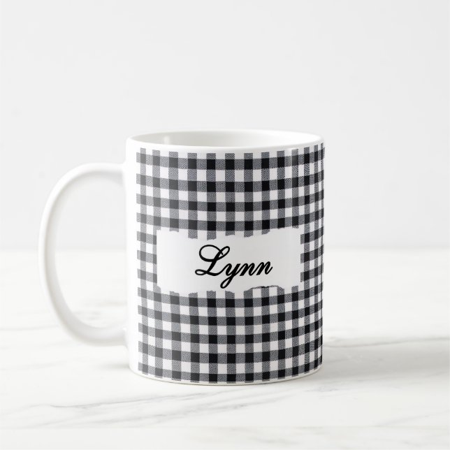 Taza De Café Classic Black Gingham Personalized Name  (Izquierda)