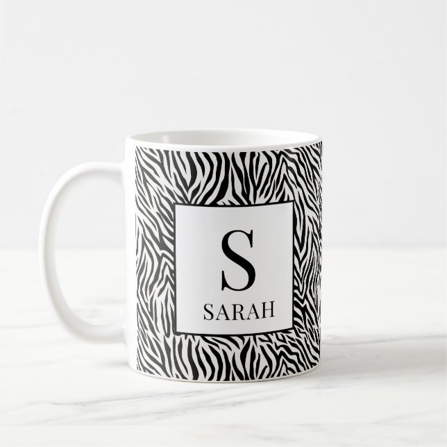 Taza De Café Classic Black White Zebra Monogram Initial Mug (Izquierda)