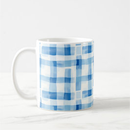 Taza De Café Classic Blue and White Gingham Checkered Pattern