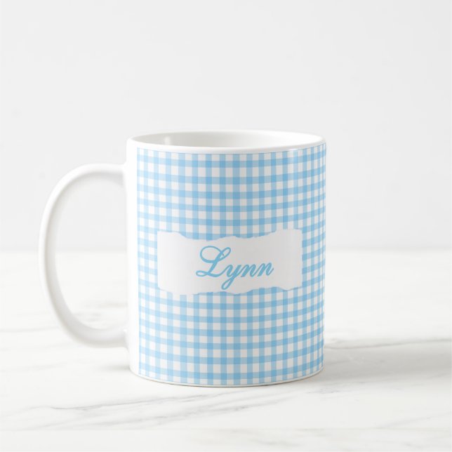 Taza De Café Classic Blue Gingham Personalized Name  (Izquierda)