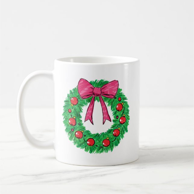 Taza De Café Classic Christmas Wreath with Bow (Izquierda)