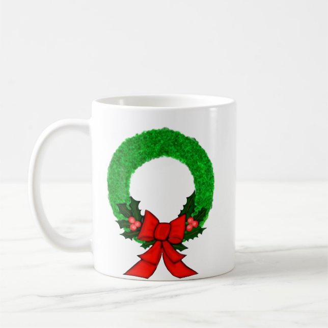 Taza De Café Classic Christmas Wreath with Red Bow (Izquierda)