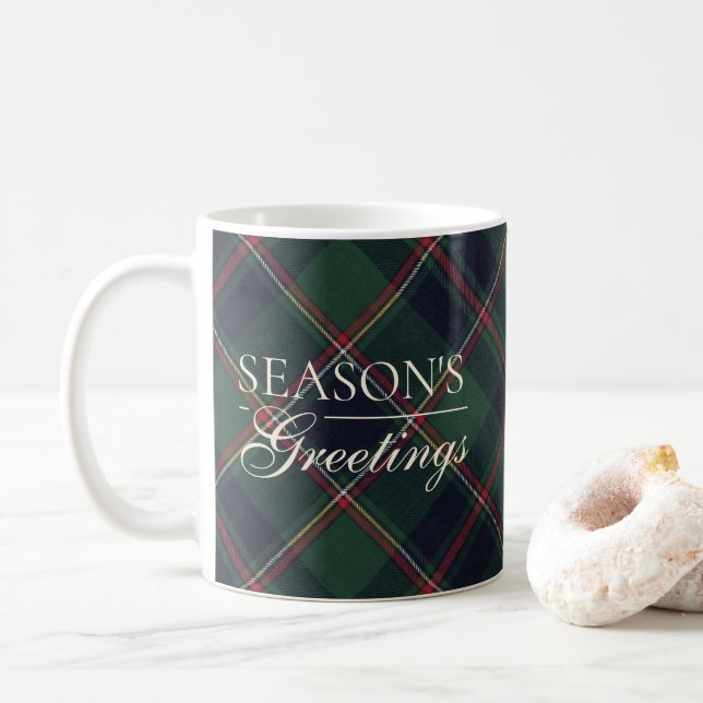 Taza De Café Classic Dark Blue Red Green Plaid Pattern Two-Tone (Con donut)