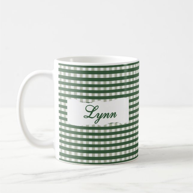 Taza De Café Classic Green Gingham Personalized Name  (Izquierda)