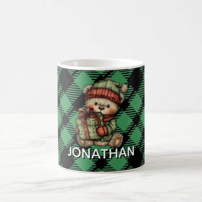 Taza De Café Classic Holiday Green Checkered Pattern Custom (Centro)