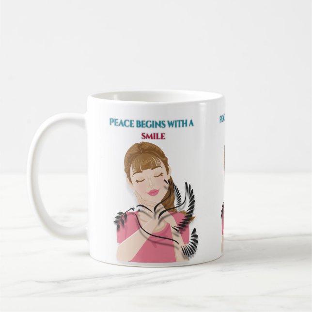 Taza De Café Classic Mug, 11 oz Peace Begins with a Smile Mug – (Izquierda)