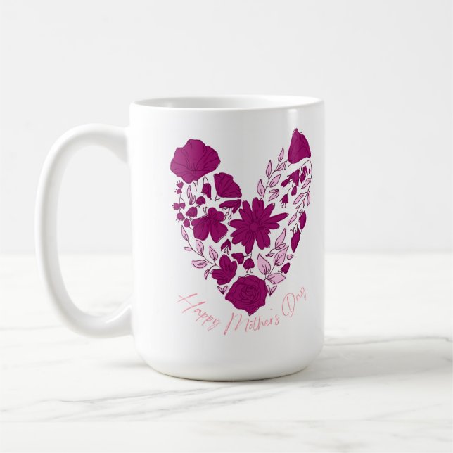 Taza De Café Classic Mug with Floral Motif and "Happy Mother's  (Izquierda)