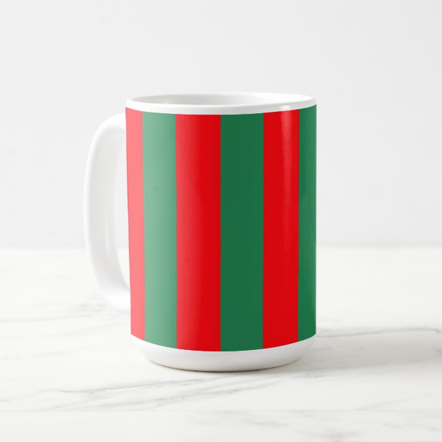 Taza De Café Classic Red and Green Christmas Stripes (Anverso izquierdo)