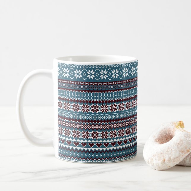 Taza De Café Classic Scandinavian Christmas Sweater Pattern (Con donut)