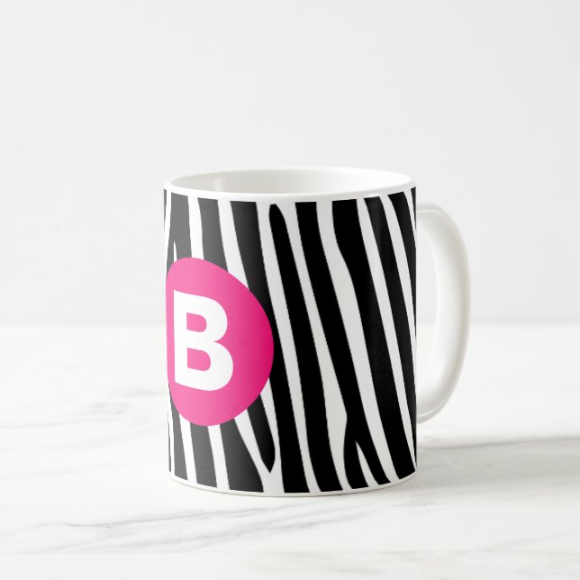 Taza De Café Classic Zebra Stripes Bright Pink Monogram (Anverso derecho)