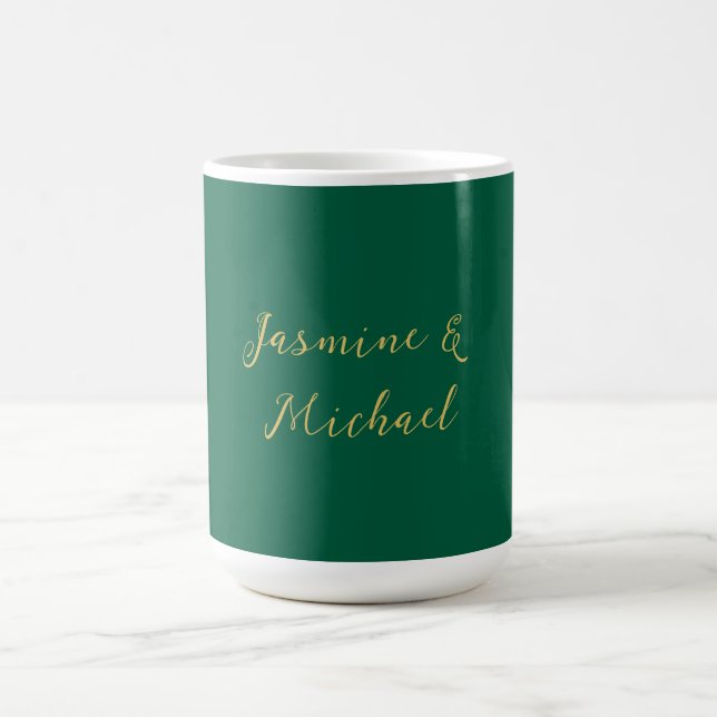 Taza De Café Classical Calligraphy Couple Names Green & Gold (Centro)