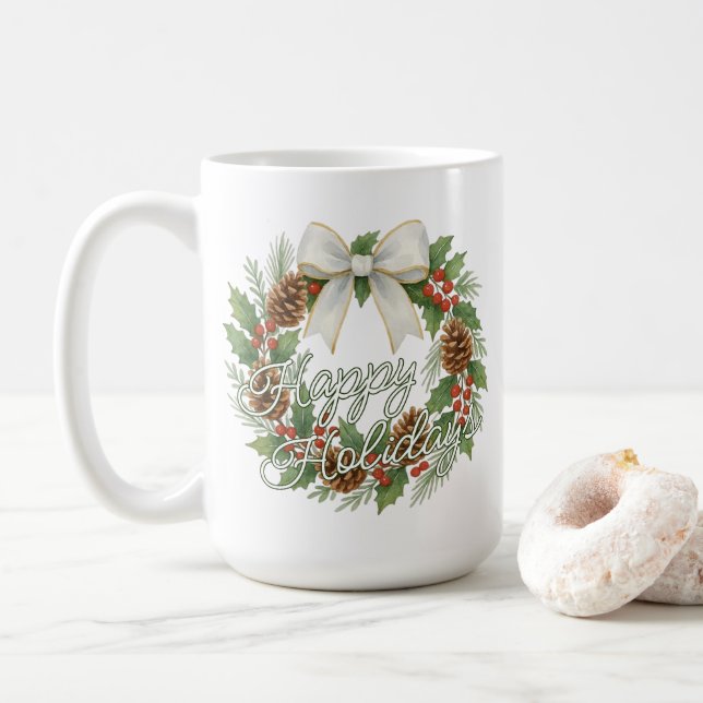 Taza De Café Classy December Wreath With White Bow Holiday (Con donut)
