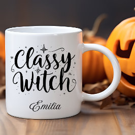 Taza De Café Classy Witch Halloween Name Black Typography