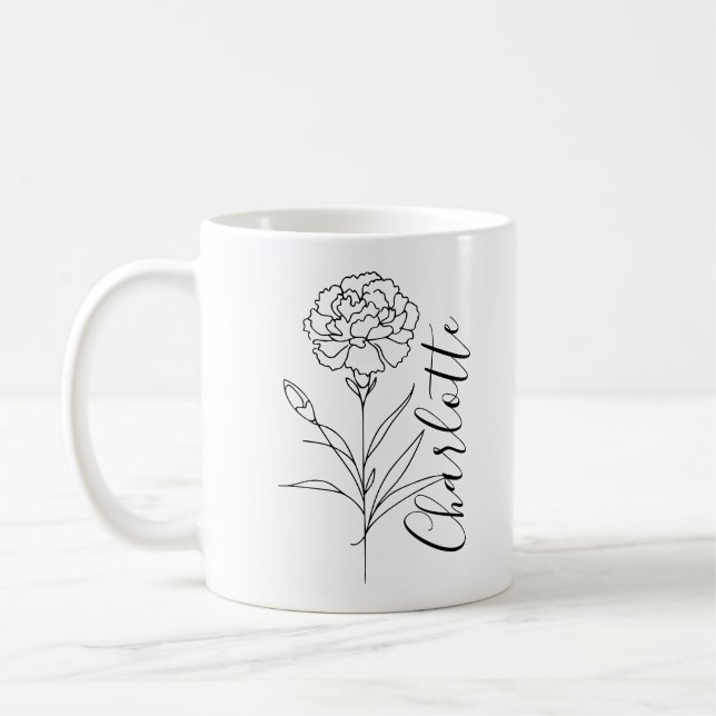 Taza De Café Clavel Personalizado de Enero Flor de Cumpleaños (Izquierda)