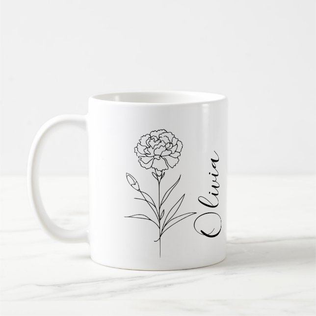 Taza De Café Clavel Personalizado de Enero Flor de Cumpleaños (Izquierda)