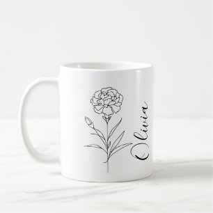 Taza De Café Clavel Personalizado de Enero Flor de Nacimiento