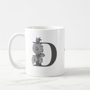 Taza De Café Claveles de plata Elegante Monograma Inicial D Tu