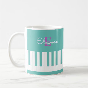 Taza De Café Claves de piano moderno y elegante Aqua Monogramed