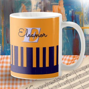 Taza De Café Claves de piano Naranja Guay moderno y monogramado