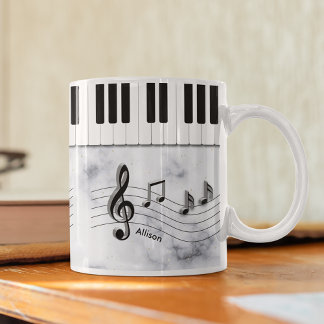Taza De Café Claves de piano personalizadas y notas de música