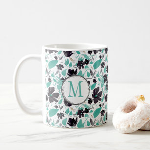 Taza De Café Clematis Vine Elegant Flores Verde azuladas Café M