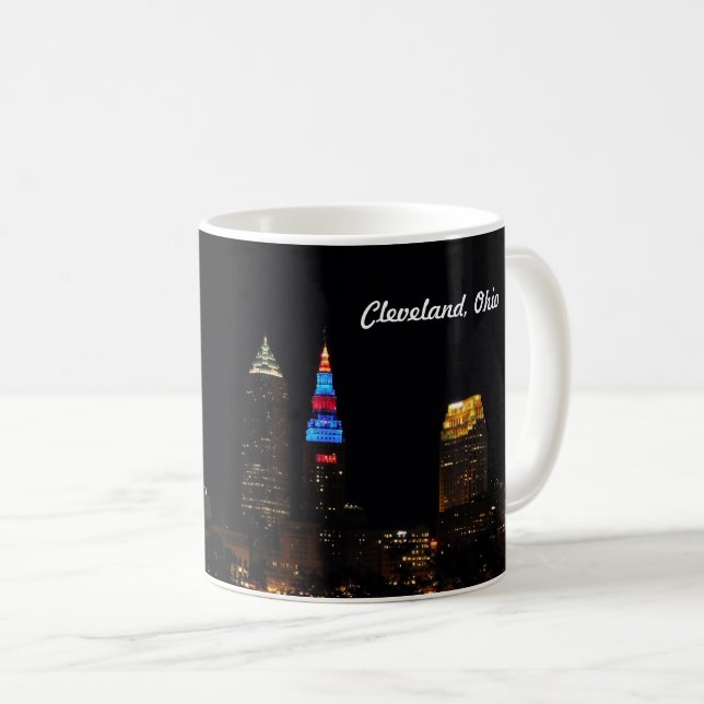 Taza De Café Cleveland OH Night Skyline (Anverso derecho)